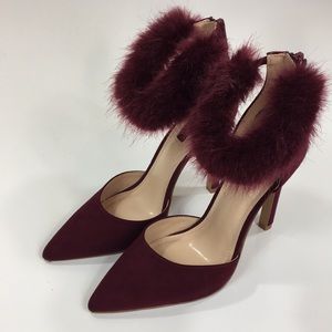 Forever 21 Maroon Stilettos W/ Faux Fur Strap 6.5